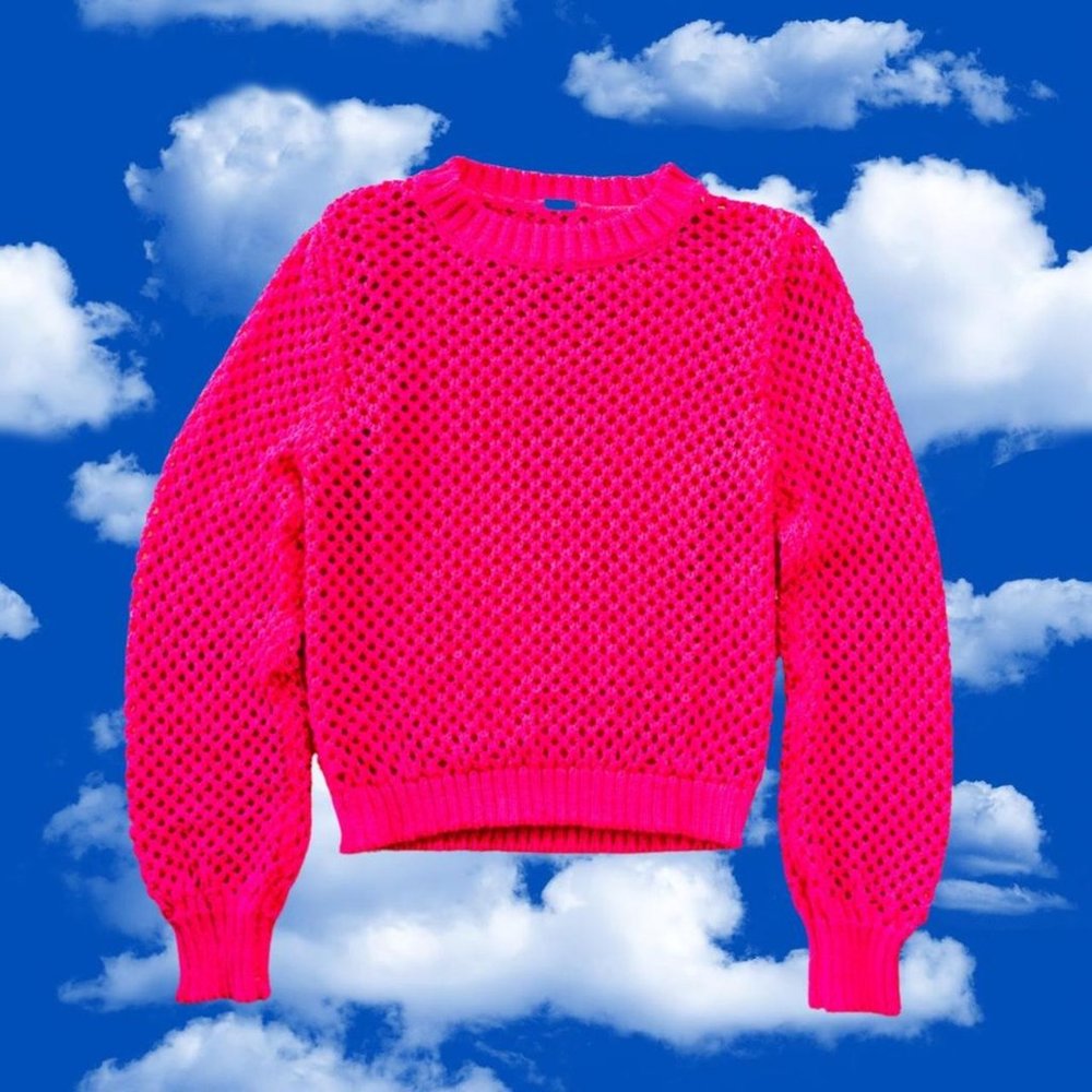 HOT PINK FISHNET SEE THROUGH SWEATER